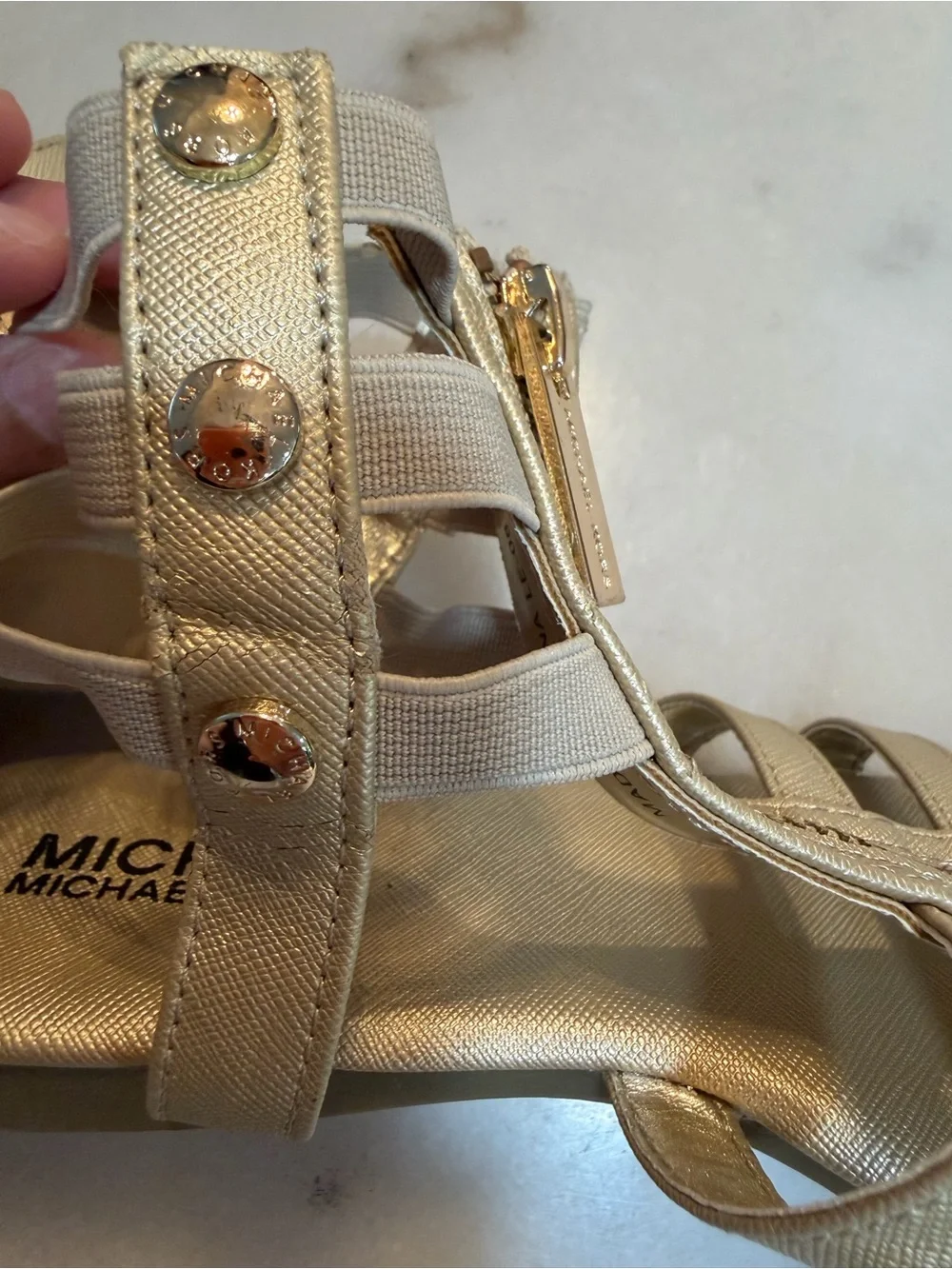 Michael Kors Metallic Gold Zipper Gladiator Sandals